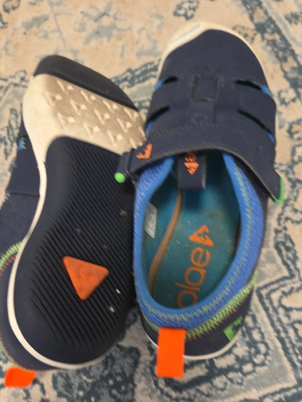 PLAE Navy Blue Kids Closed-Toe Sandals with Orange Pull Tabs